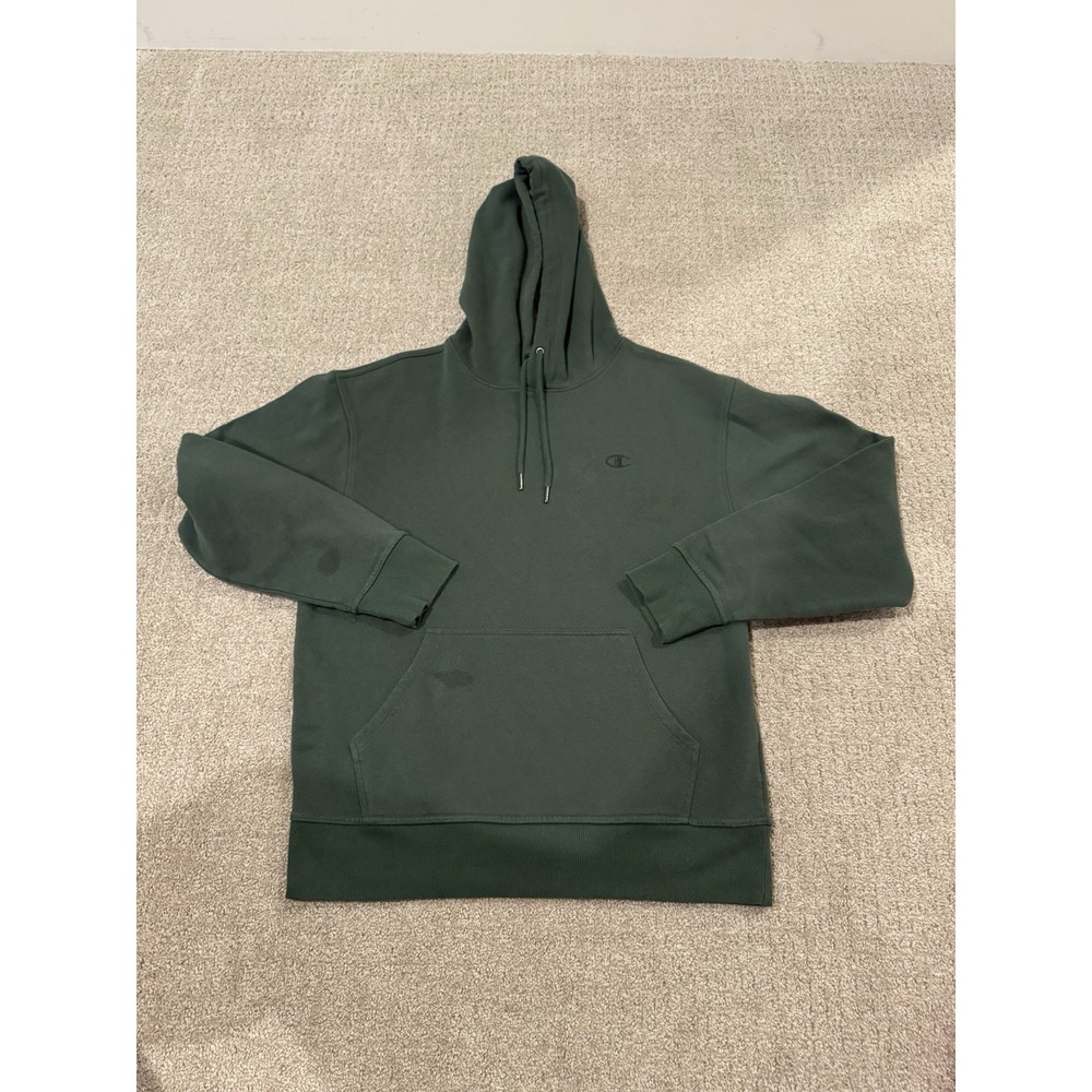 Champion Men's Green Fleece Lined Drawstring Hoodie Sz M